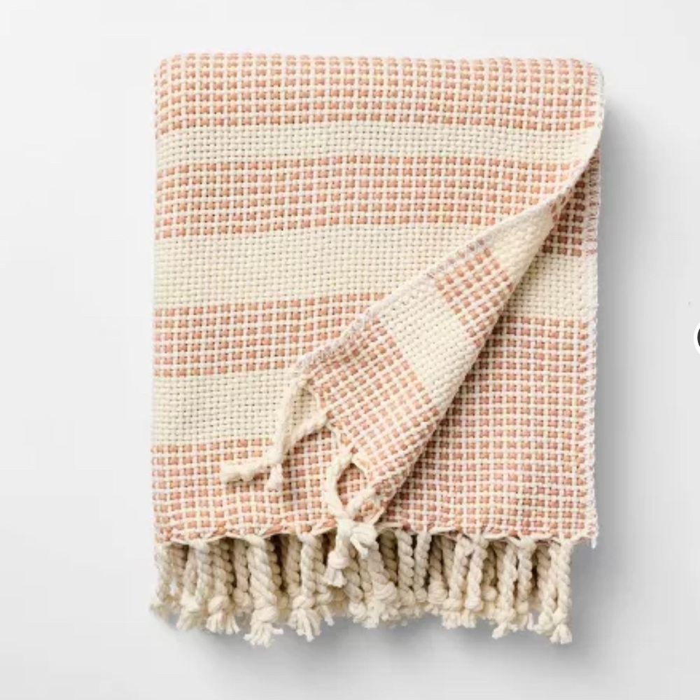 50"x60" Throw Border Stripe Woven Medium Orange & Cream- Threshold™